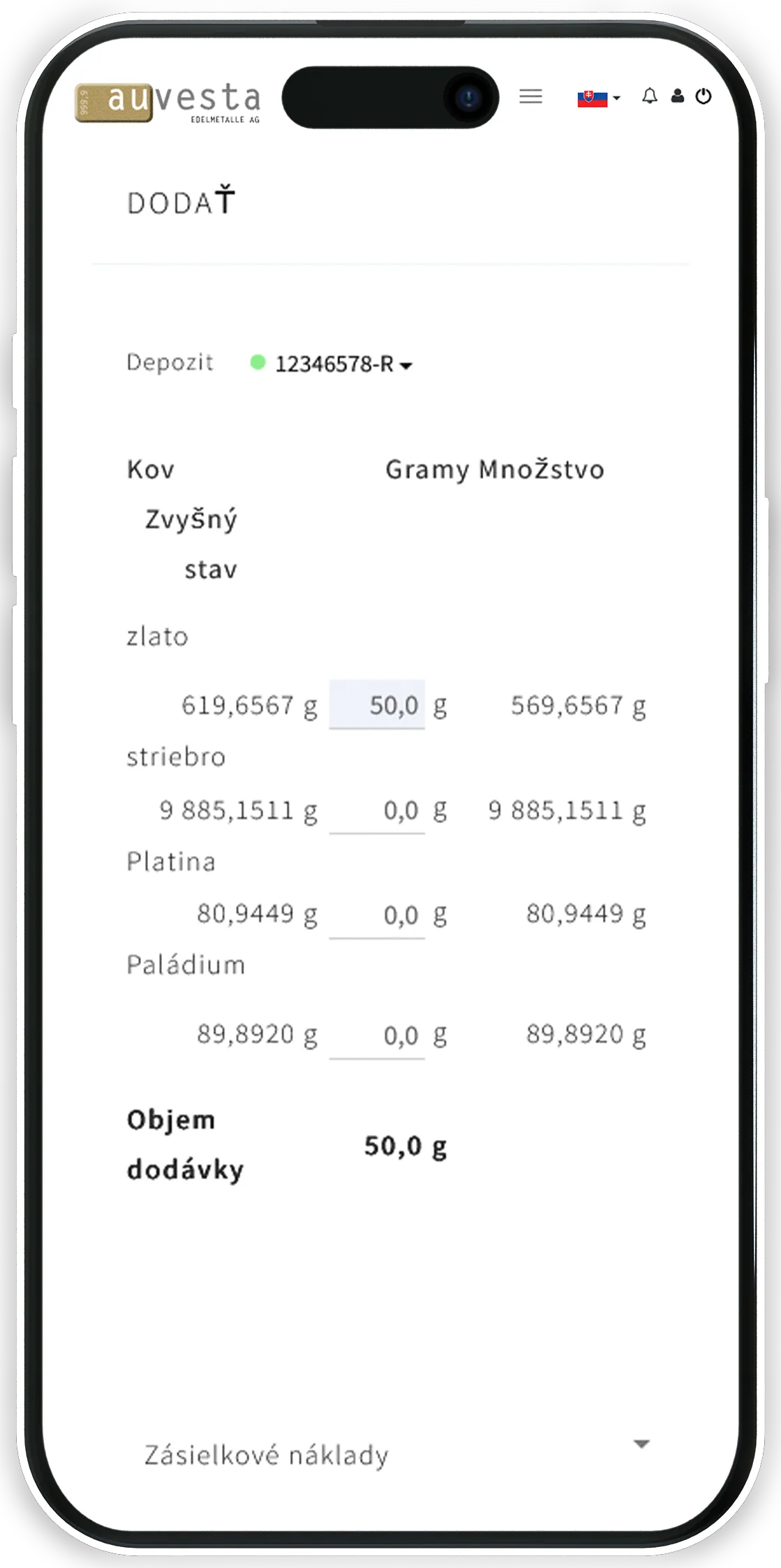 Bezplatné zasielanie a prijatie zlata.